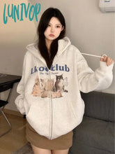 Lunivop Vintage Kawaii Zip Up Cat Print Hooded Sweatshirts Women Y2K Harajuku Streetwear Graphic